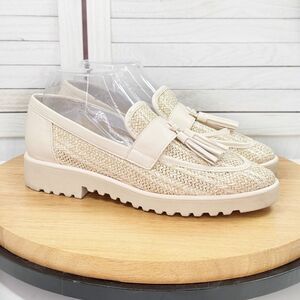 Franco Sarto Carolynn5 Woven Raffia Lug Sole Tassel Loafer Cream 8.5